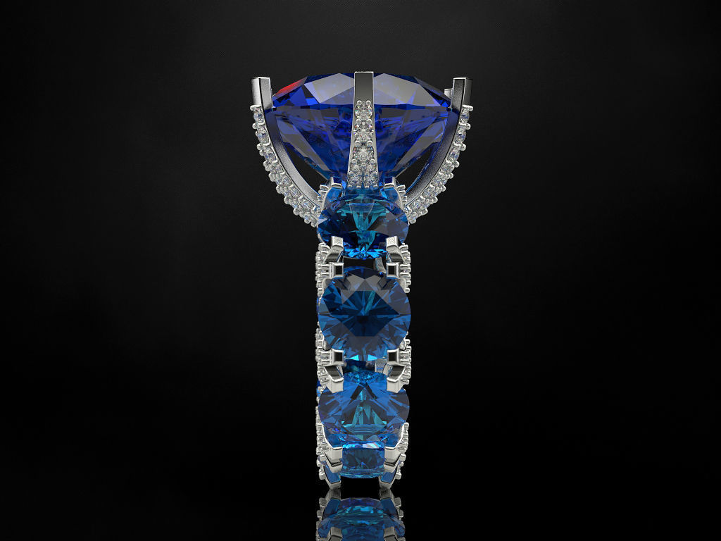 Fashion ring with blue topaz 3D print model_7