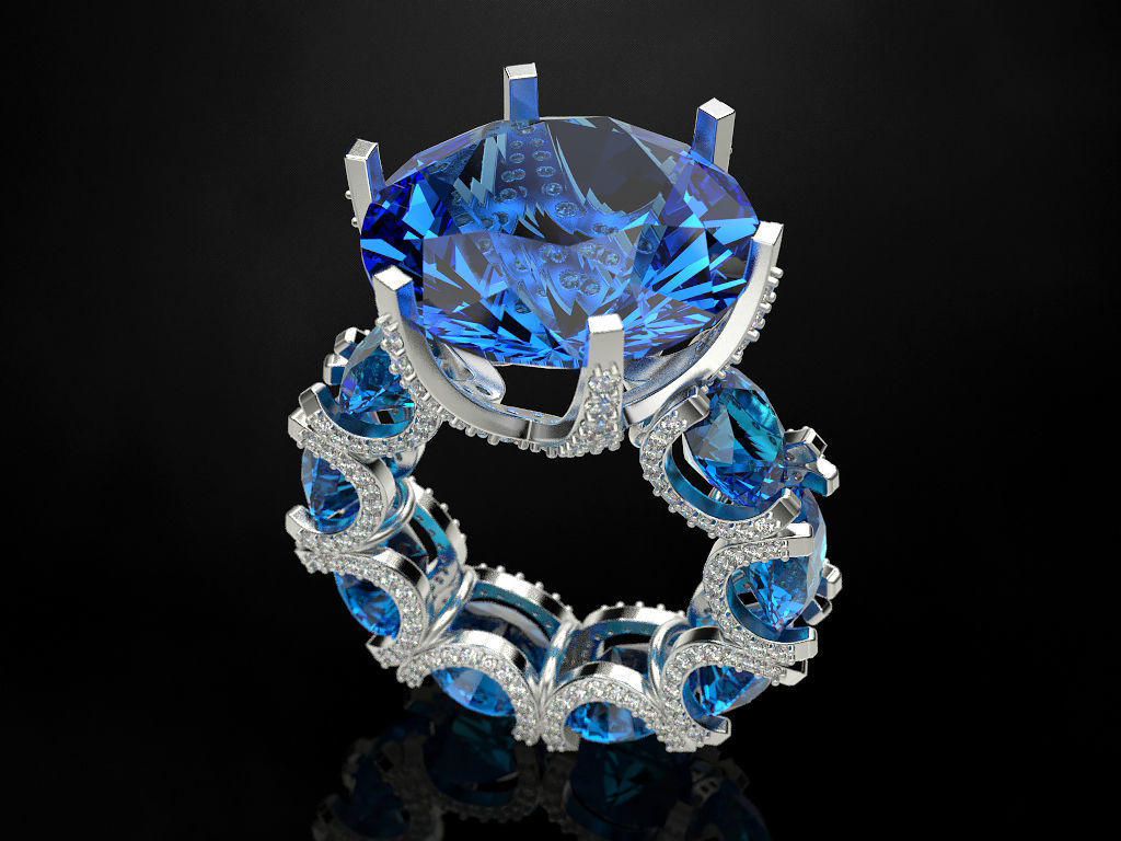Fashion ring with blue topaz 3D print model_2