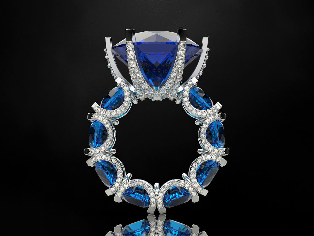 Fashion ring with blue topaz 3D print model_1