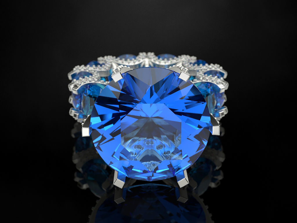 Fashion ring with blue topaz 3D print model_8