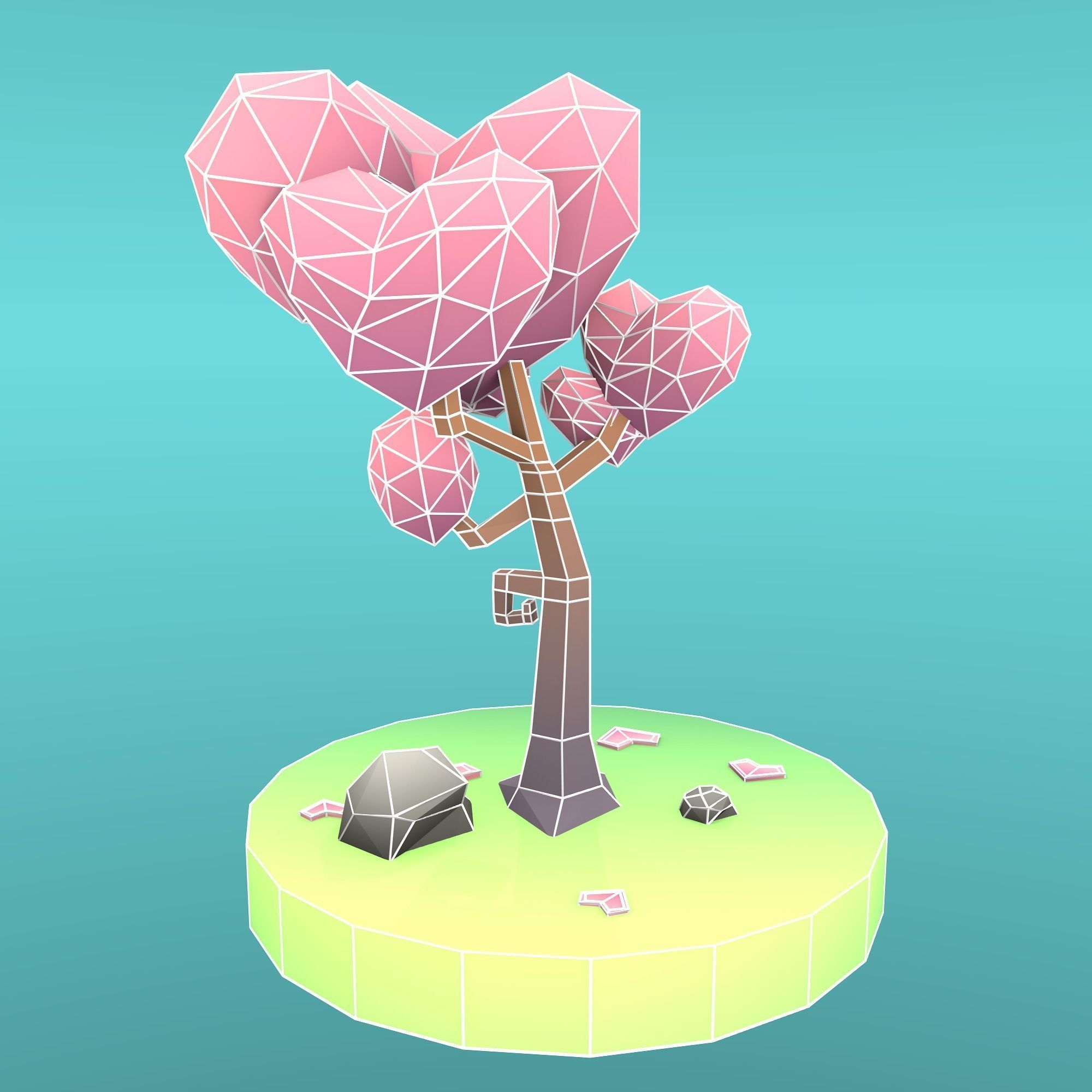 Low Poly Tree - The Tree Of Hearts Low-poly 3D model_7