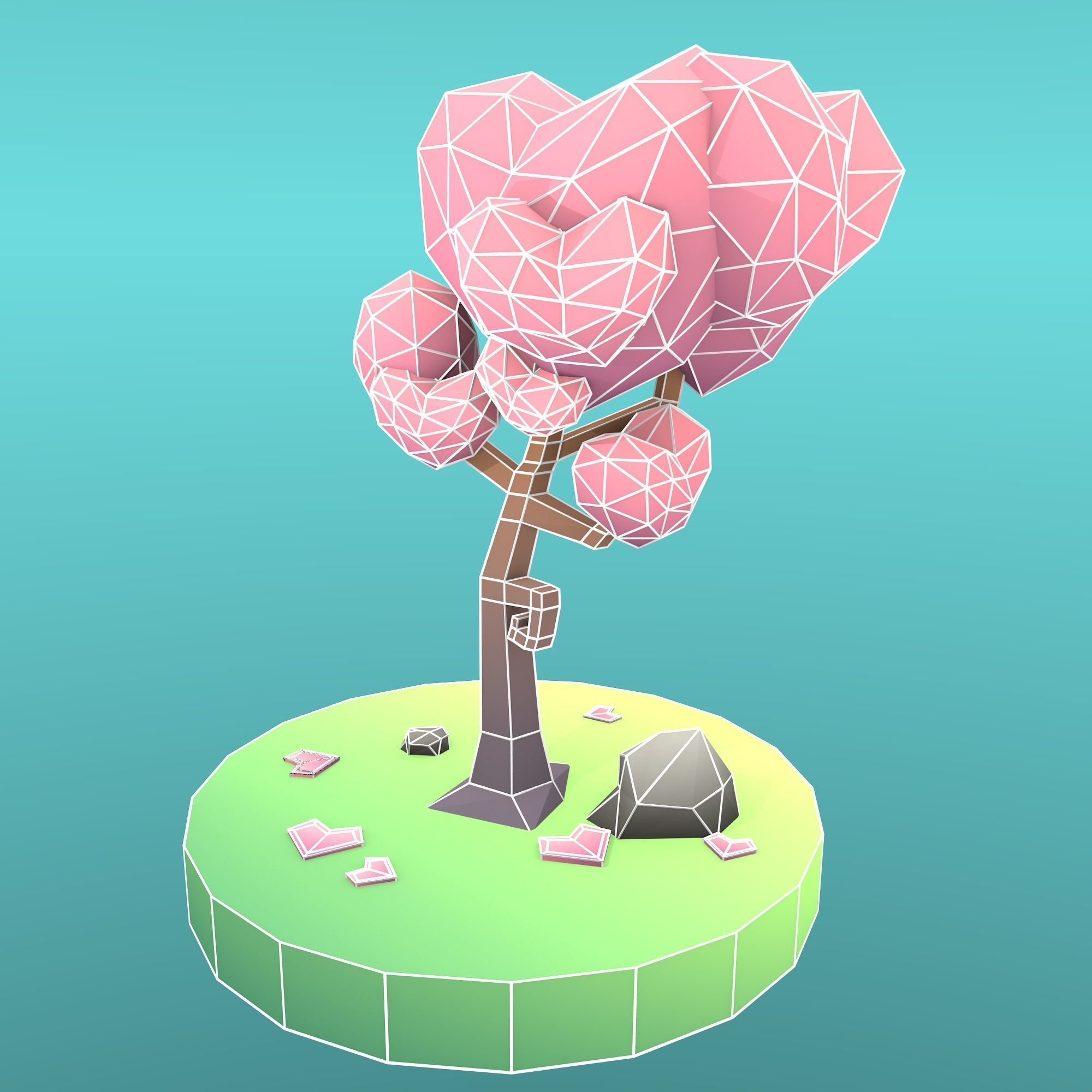 Low Poly Tree - The Tree Of Hearts Low-poly 3D model_6