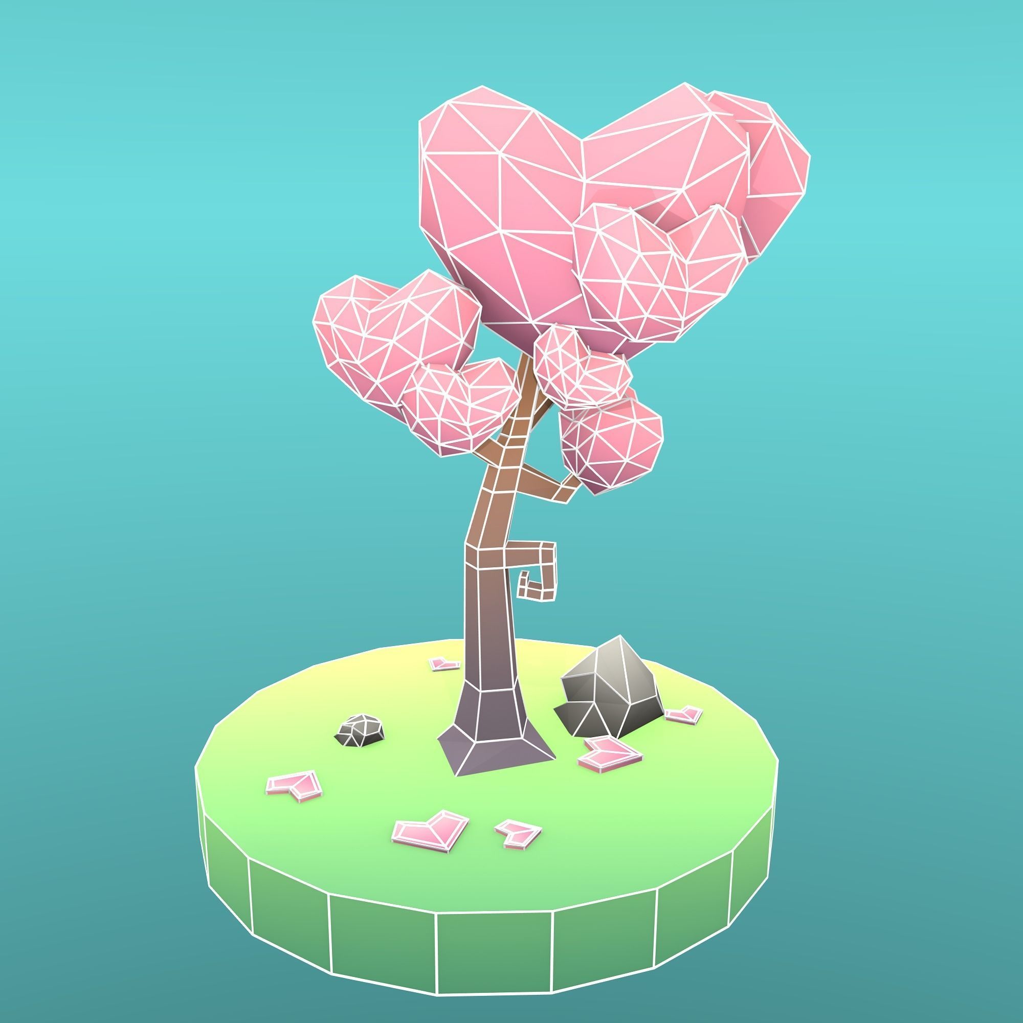 Low Poly Tree - The Tree Of Hearts Low-poly 3D model_5