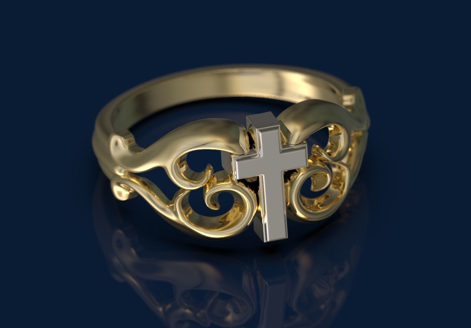 Tribal Cross Ring 3D print model_1