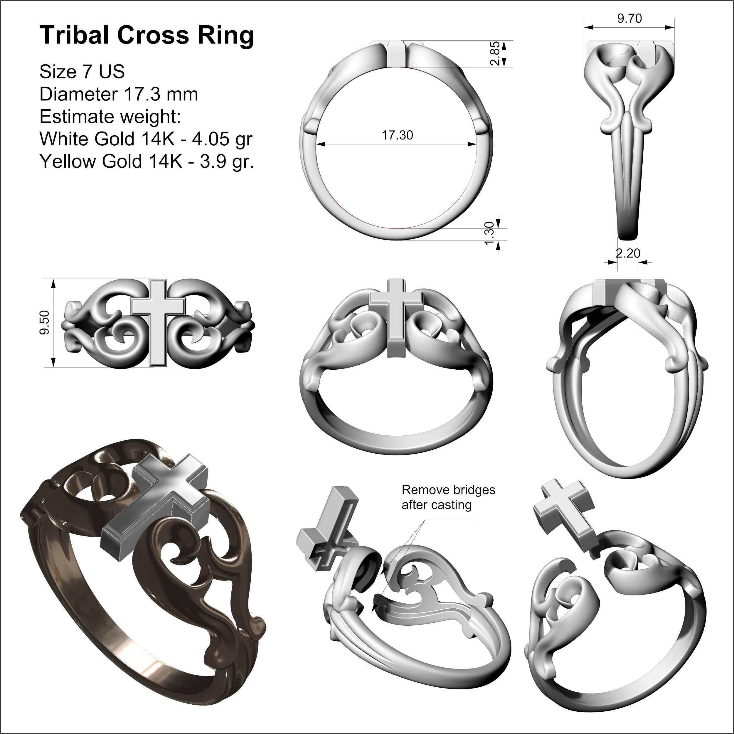 Tribal Cross Ring 3D print model_12