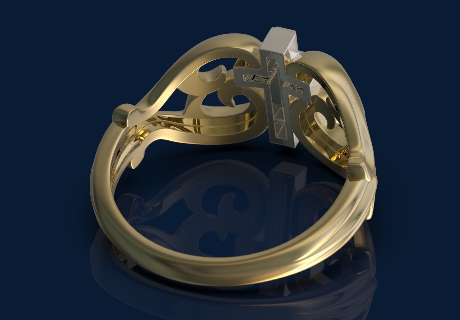 Tribal Cross Ring 3D print model_3