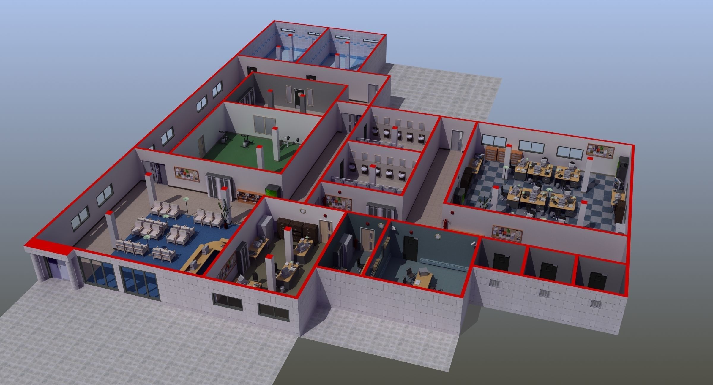 Office Interior Set 3D model_1