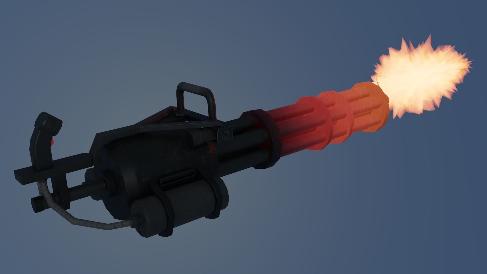 Low-poly minigun for games Low-poly 3D model_3