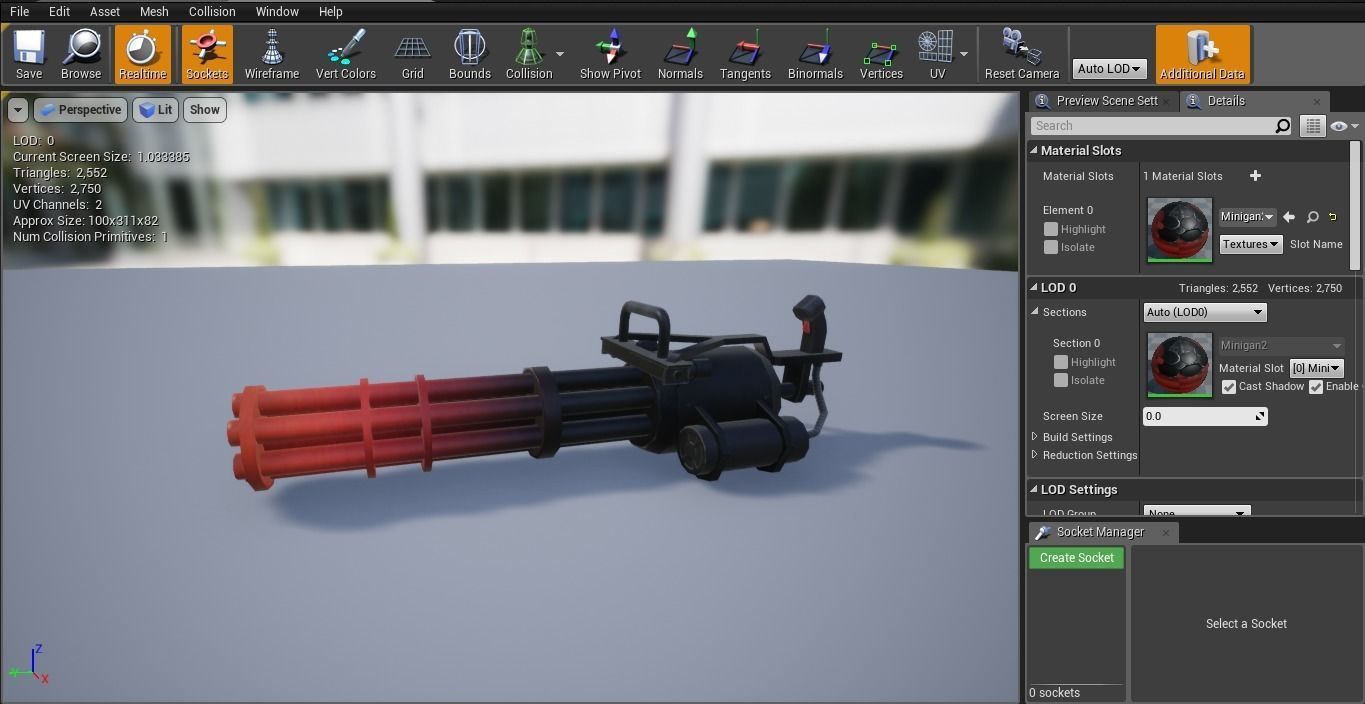 Low-poly minigun for games Low-poly 3D model_16