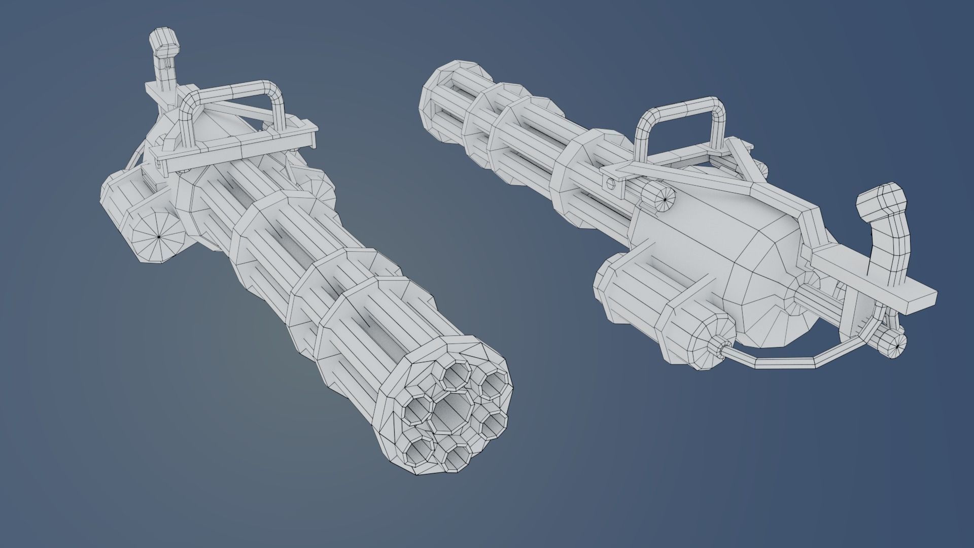 Low-poly minigun for games Low-poly 3D model_8
