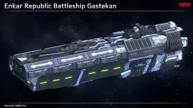 Spaceship Enkar Republic Battleship Gastekan Low-poly 3D model