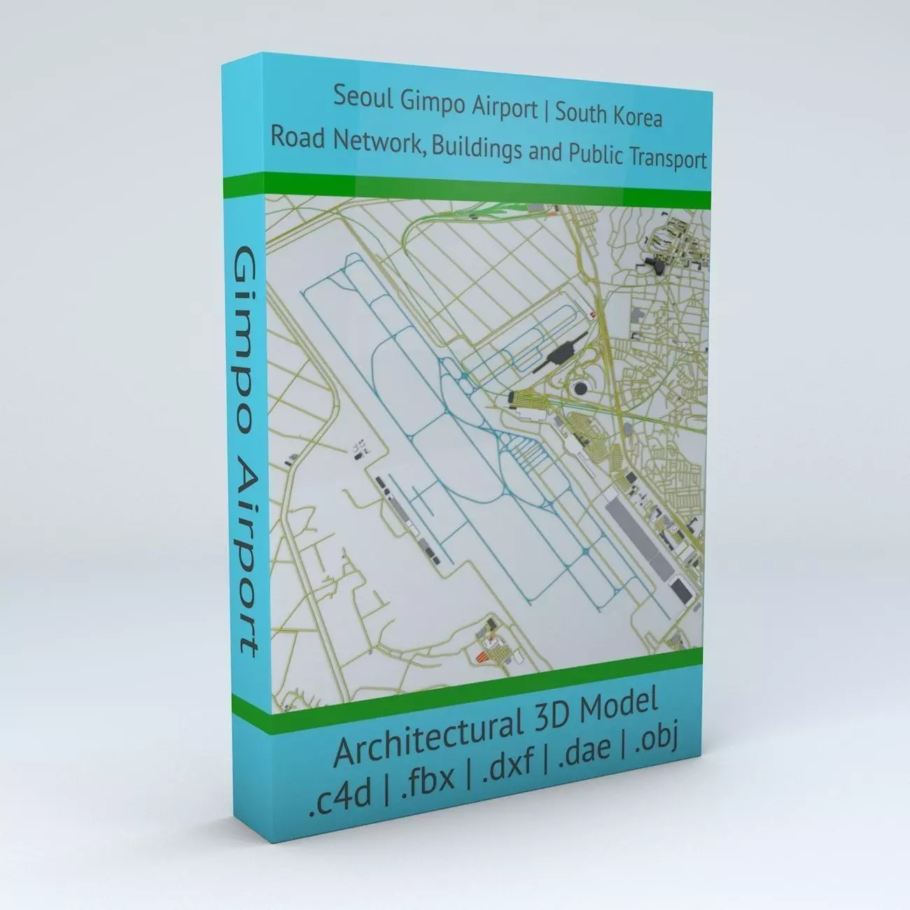 Seoul Gimpo GMP Airport Roads Buildings and Public Transport 3D model_0