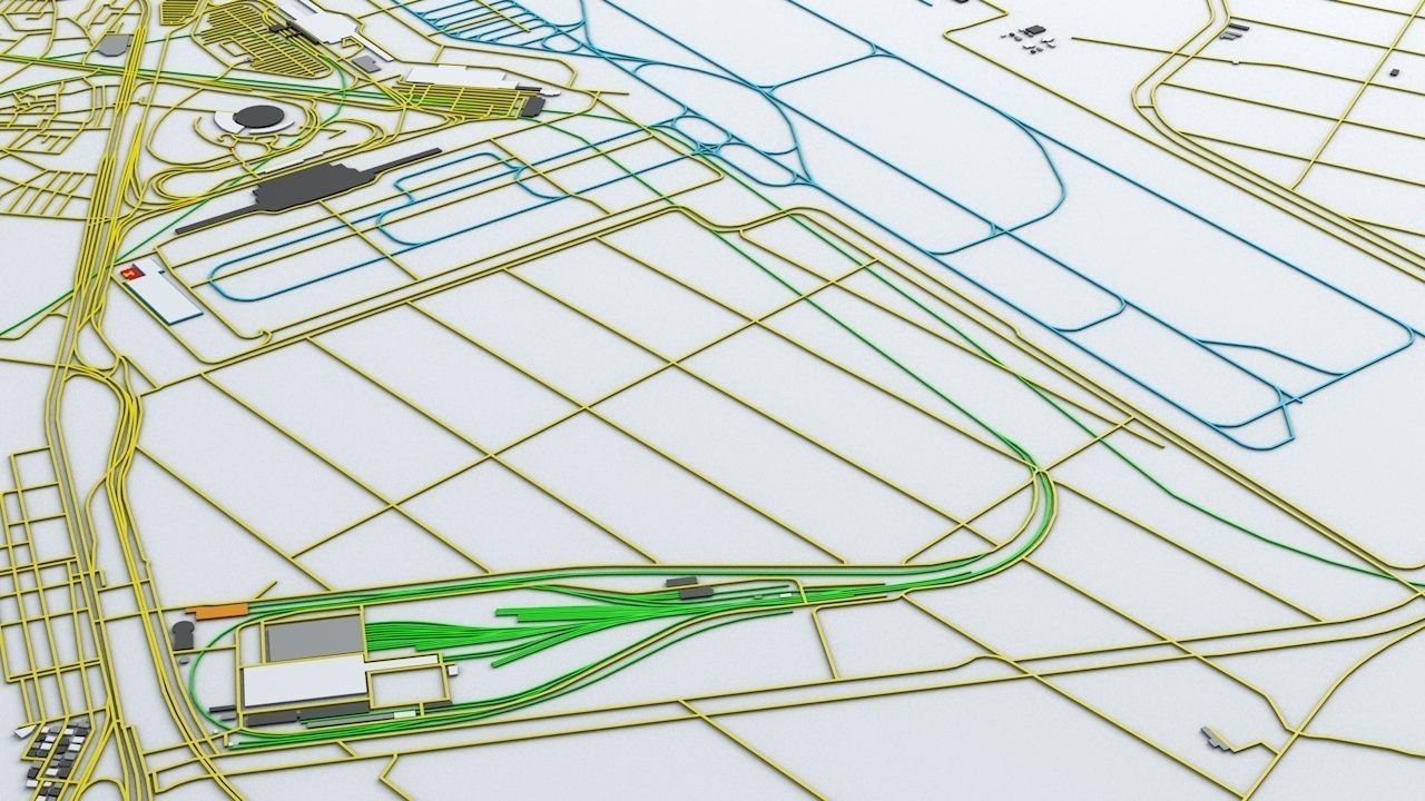 Seoul Gimpo GMP Airport Roads Buildings and Public Transport 3D model_5