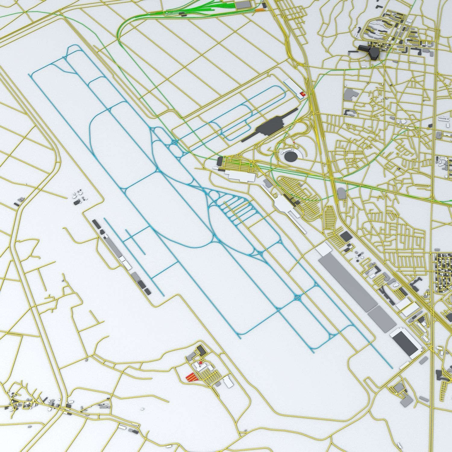 Seoul Gimpo GMP Airport Roads Buildings and Public Transport 3D model_1