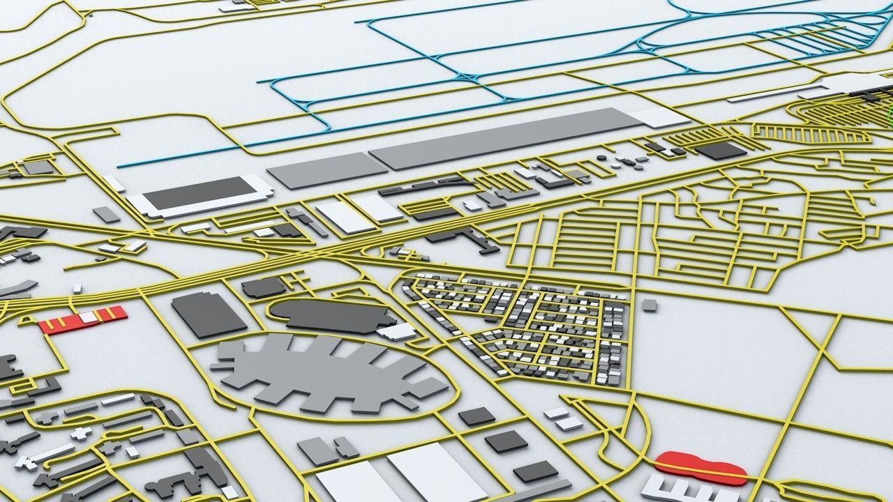 Seoul Gimpo GMP Airport Roads Buildings and Public Transport 3D model_3