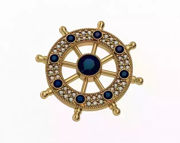 badge ship wheel brooch 3D print model