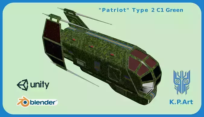 Spaceship Patriot Type 2 C1 Green Low-poly 3D model