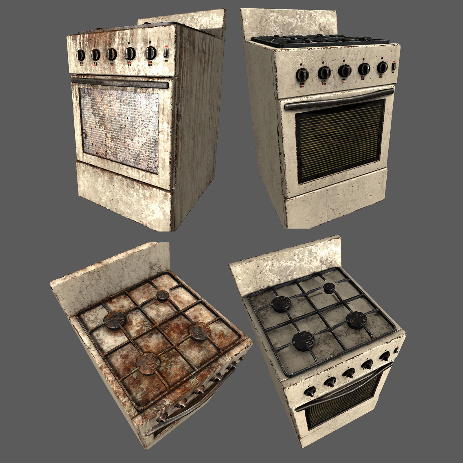 Gas stove Low-poly 3D model_1