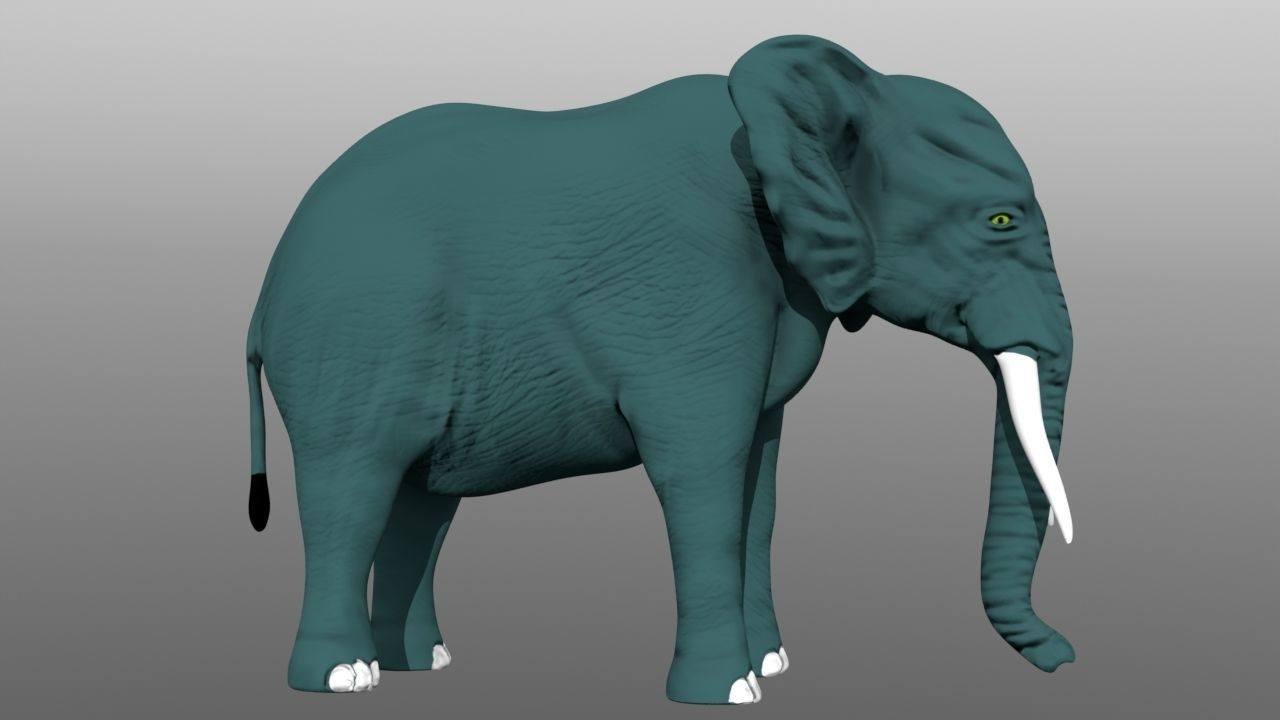 Elephant low poly 3D model with long tusks Low-poly 3D model_2