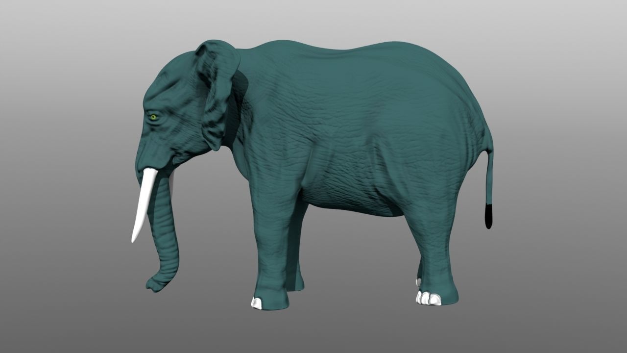 Elephant low poly 3D model with long tusks Low-poly 3D model_3