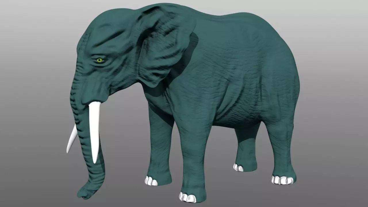 Elephant low poly 3D model with long tusks Low-poly 3D model_0
