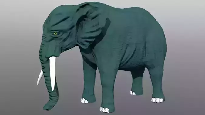 Elephant low poly 3D model with long tusks Low-poly 3D model