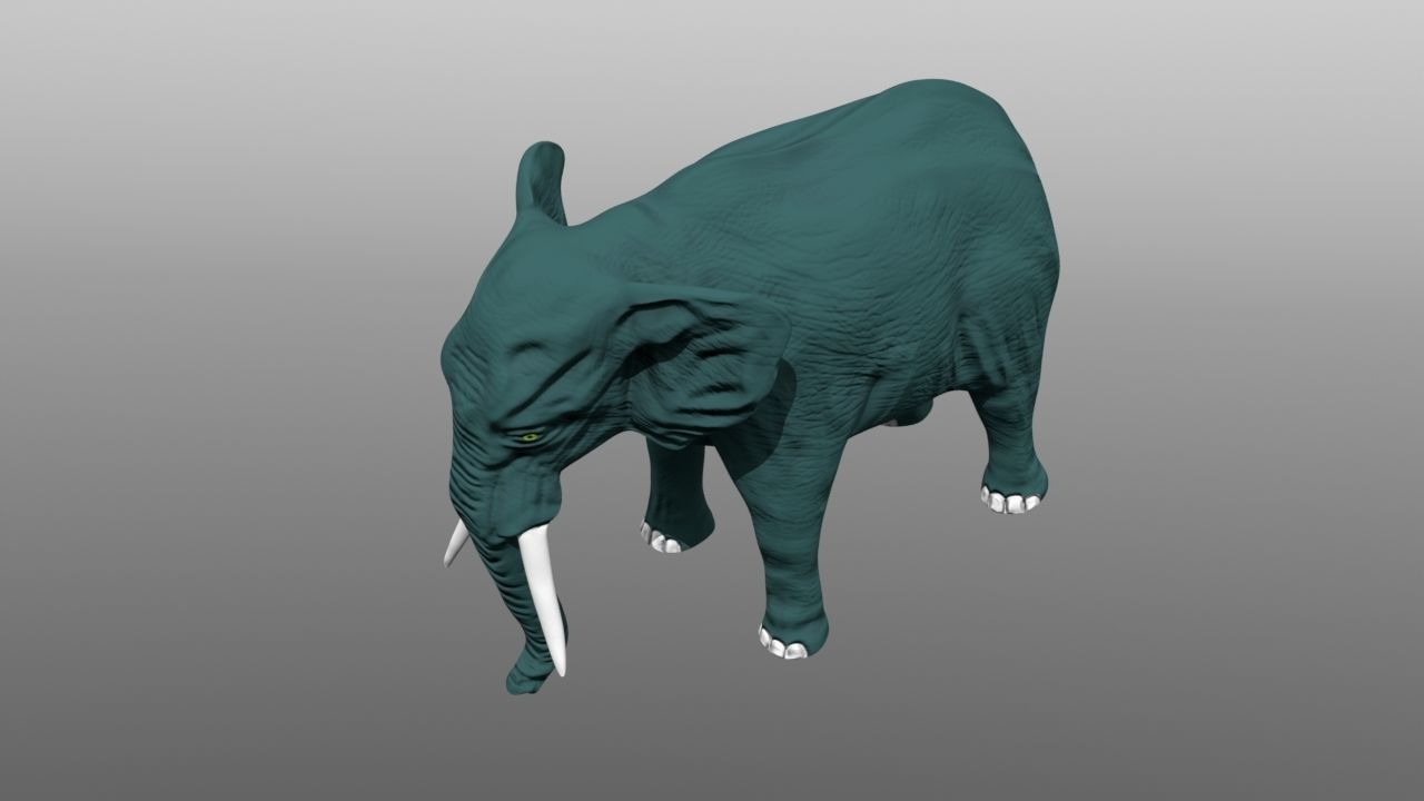 Elephant low poly 3D model with long tusks Low-poly 3D model_5