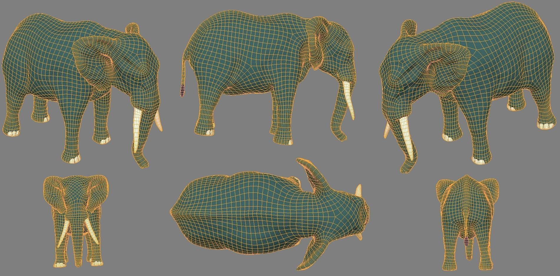 Elephant low poly 3D model with long tusks Low-poly 3D model_8