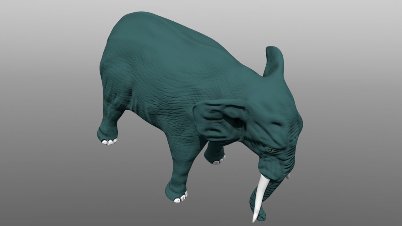 Elephant low poly 3D model with long tusks Low-poly 3D model_4