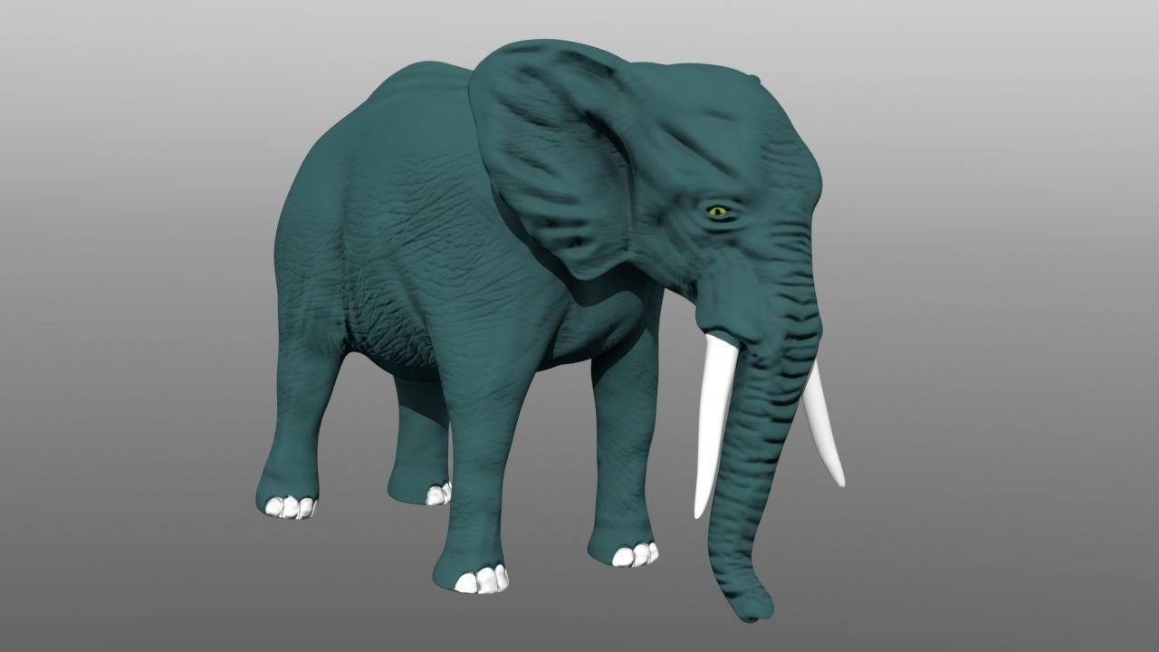 Elephant low poly 3D model with long tusks Low-poly 3D model_1