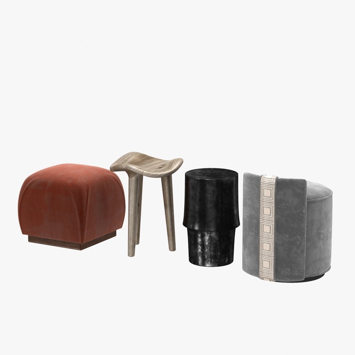 poufs and stool 3D model_3