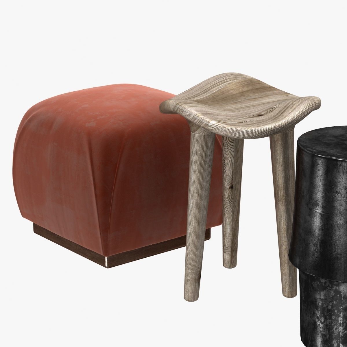 poufs and stool 3D model_5