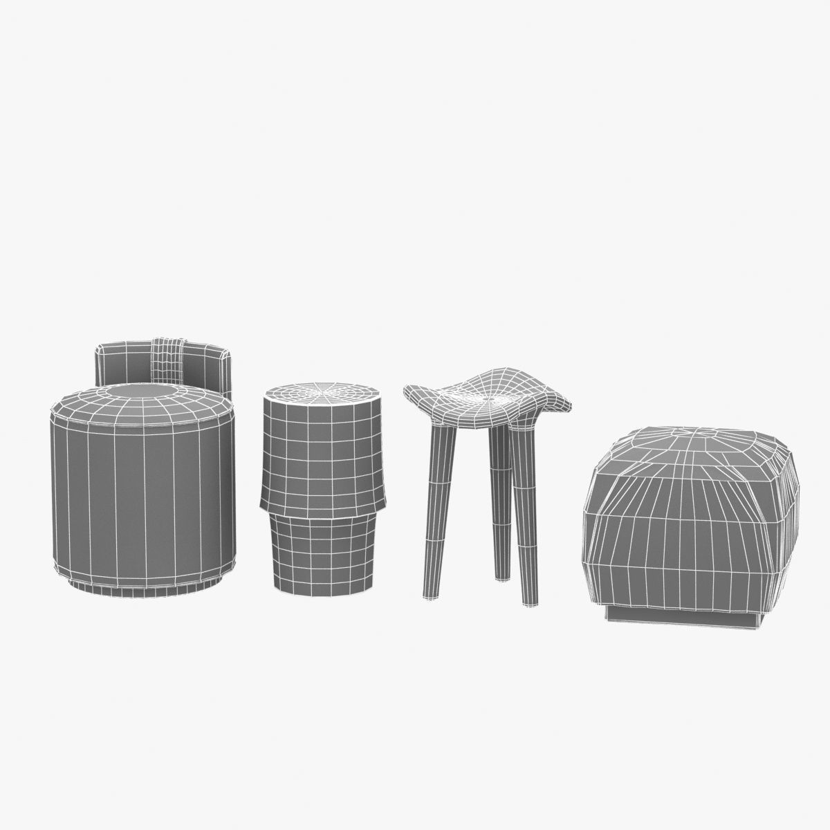 poufs and stool 3D model_1
