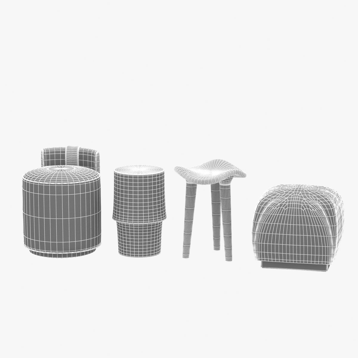 poufs and stool 3D model_2