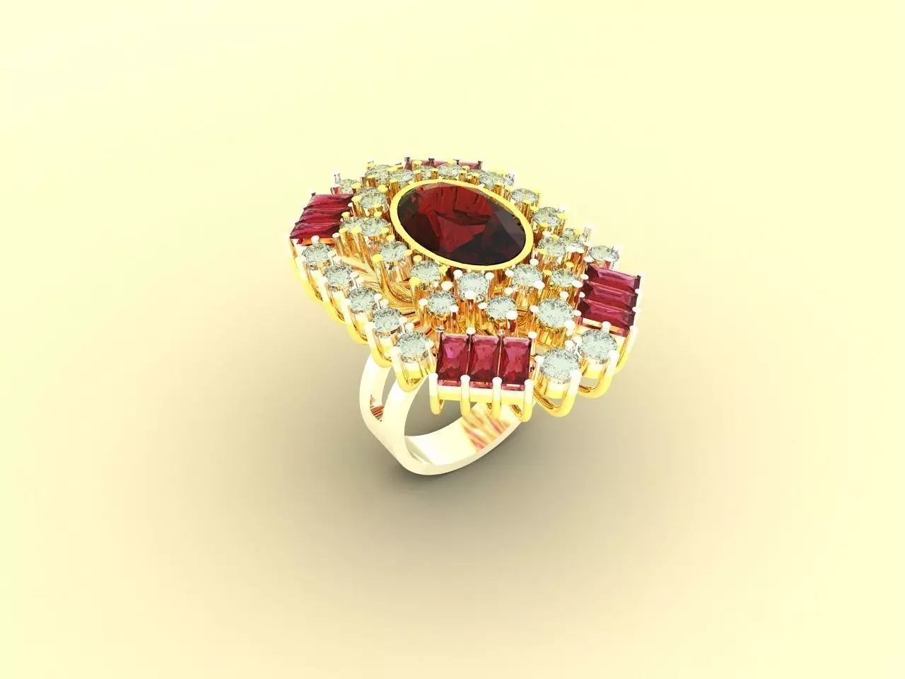 Ring with ruby and diamonds Free 3D print model