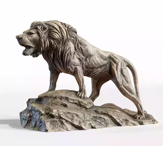 Lion standing on a stone PBR Lowpoly Low-poly 3D model