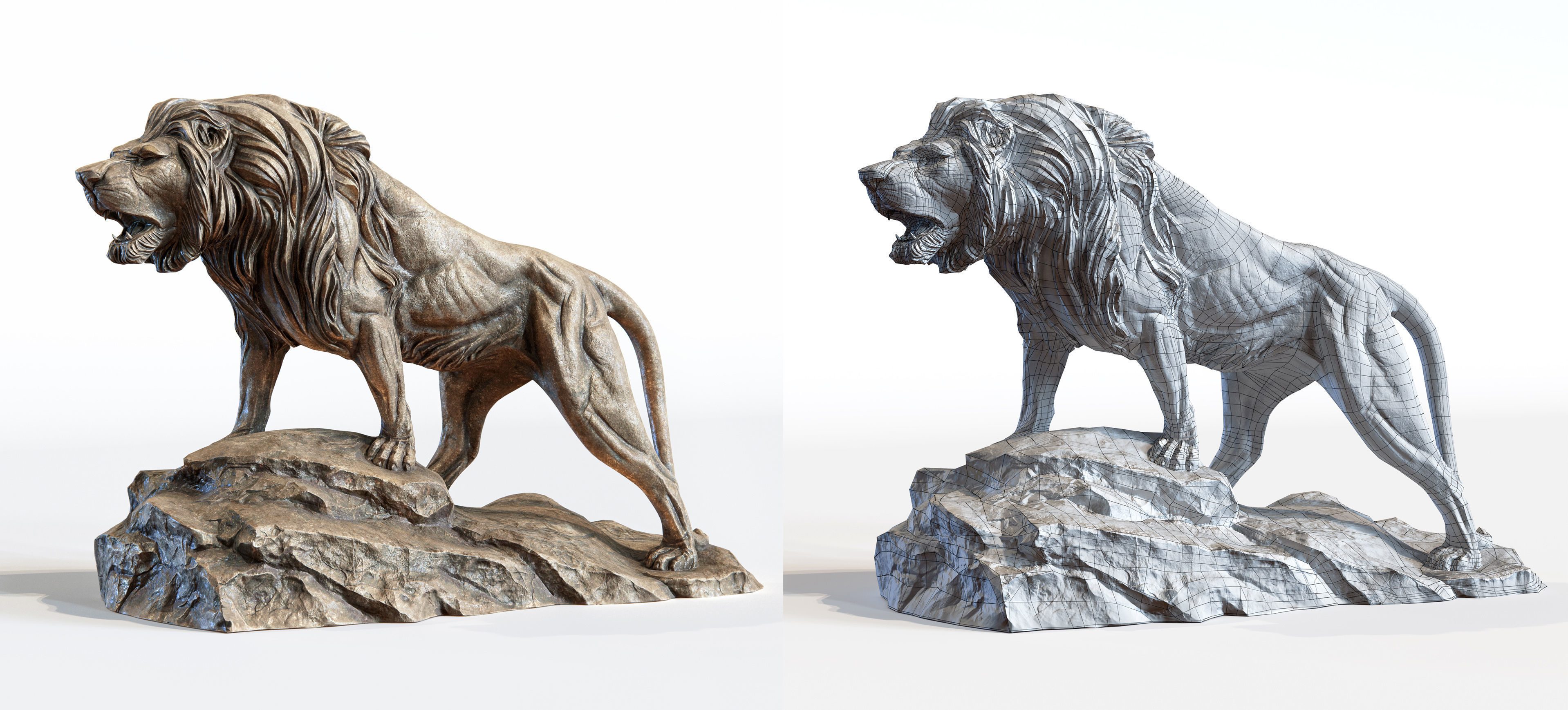 Lion standing on a stone PBR Lowpoly Low-poly 3D model_7