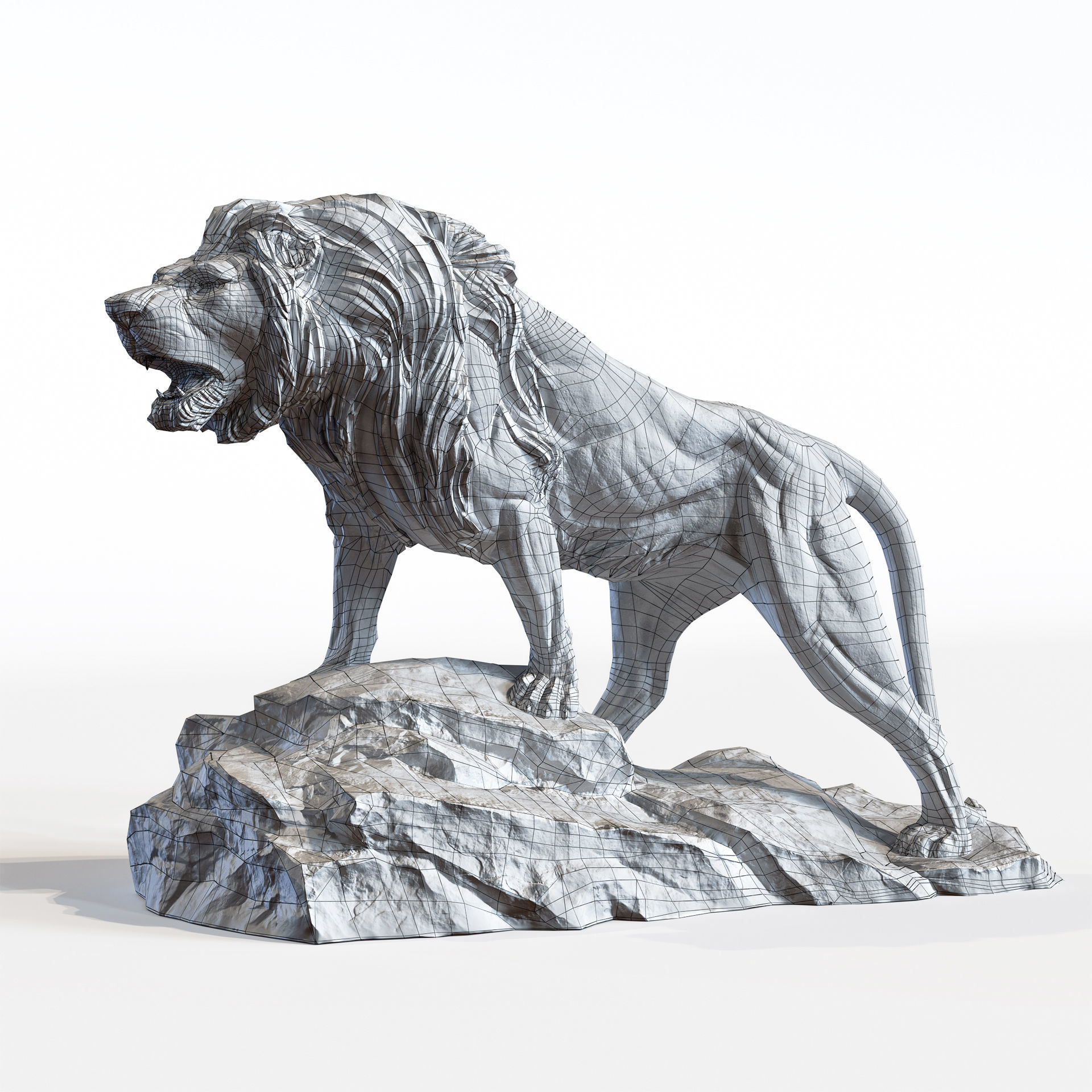 Lion standing on a stone PBR Lowpoly Low-poly 3D model_8