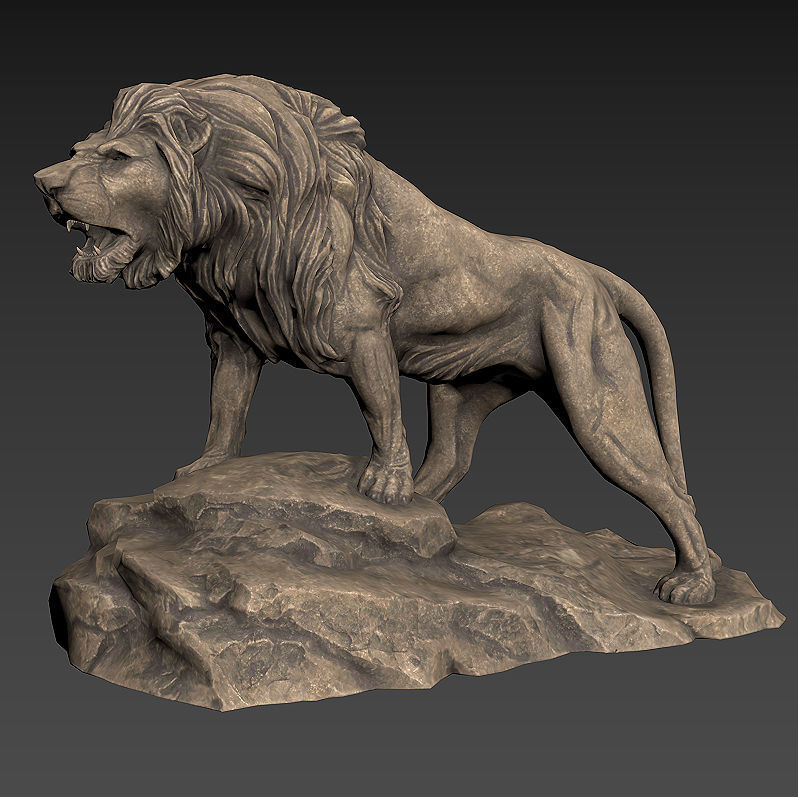 Lion standing on a stone PBR Lowpoly Low-poly 3D model_9