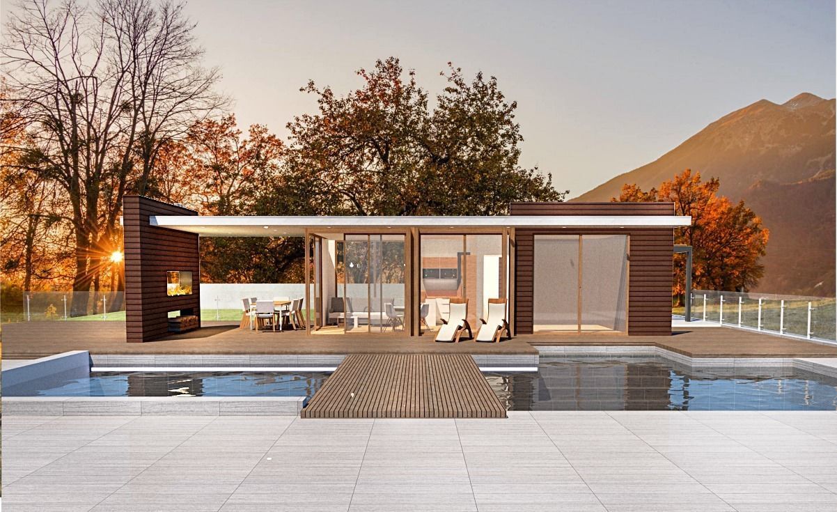 house with pool Low-poly 3D model_3