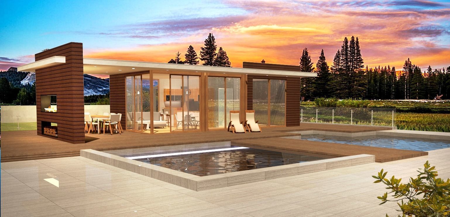 house with pool Low-poly 3D model_10