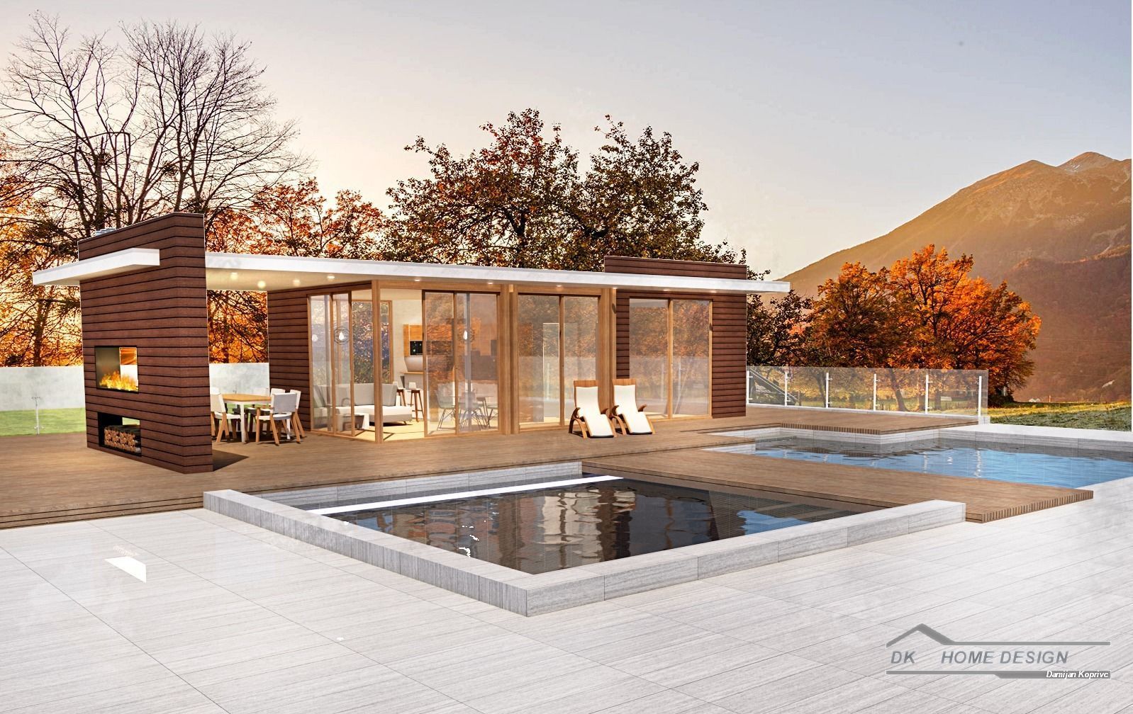 house with pool Low-poly 3D model_6