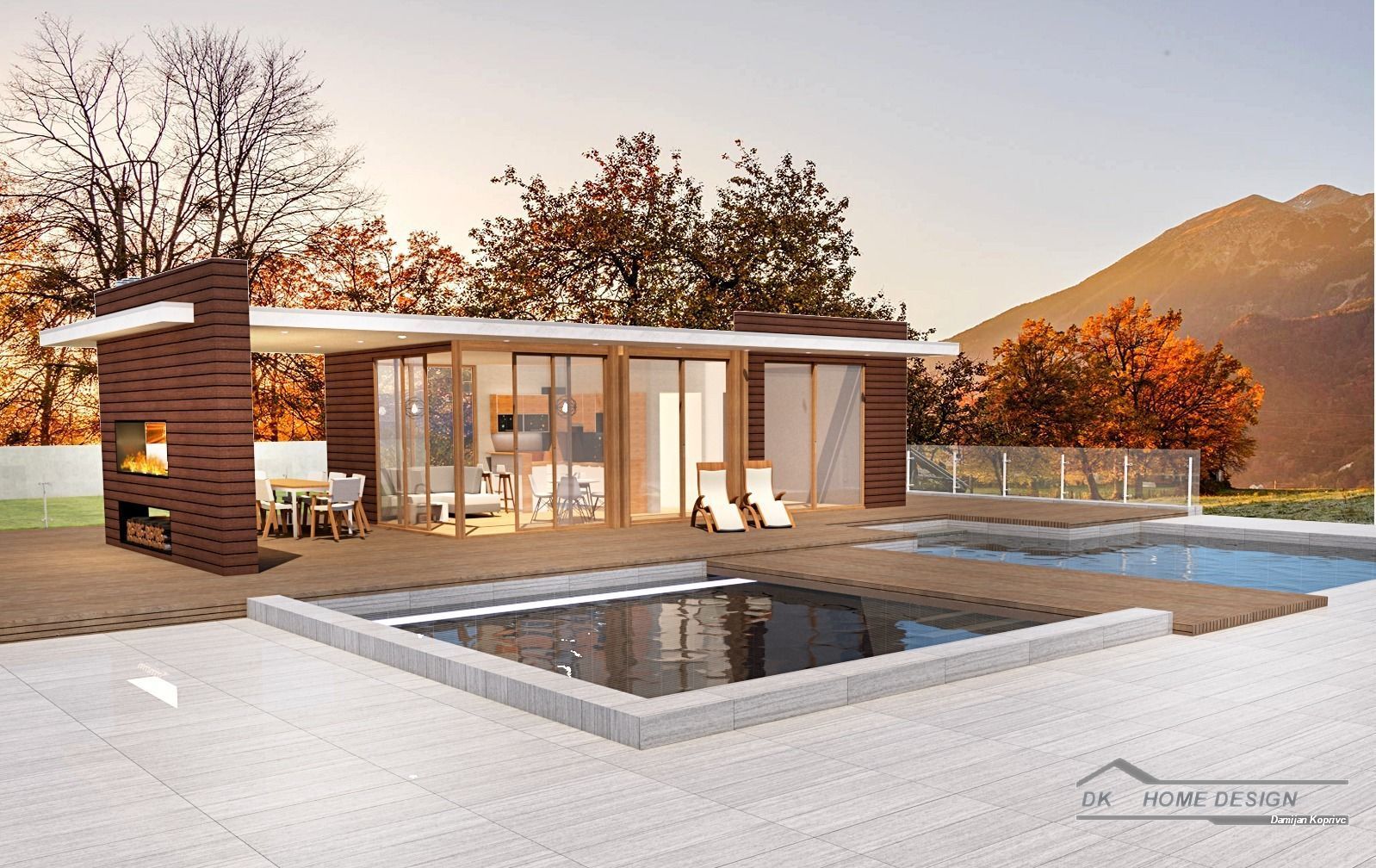 house with pool Low-poly 3D model_9