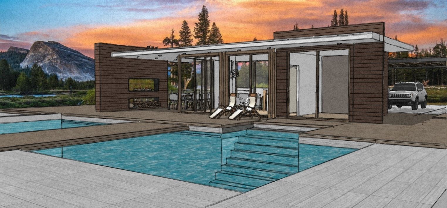 house with pool Low-poly 3D model_7