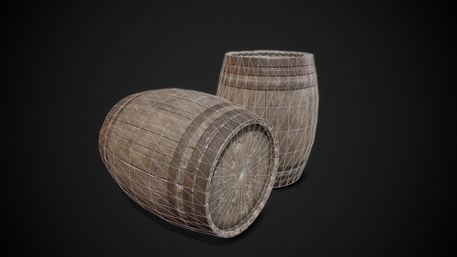 PBR Old Wooden Barrel Low-poly 3D model_4