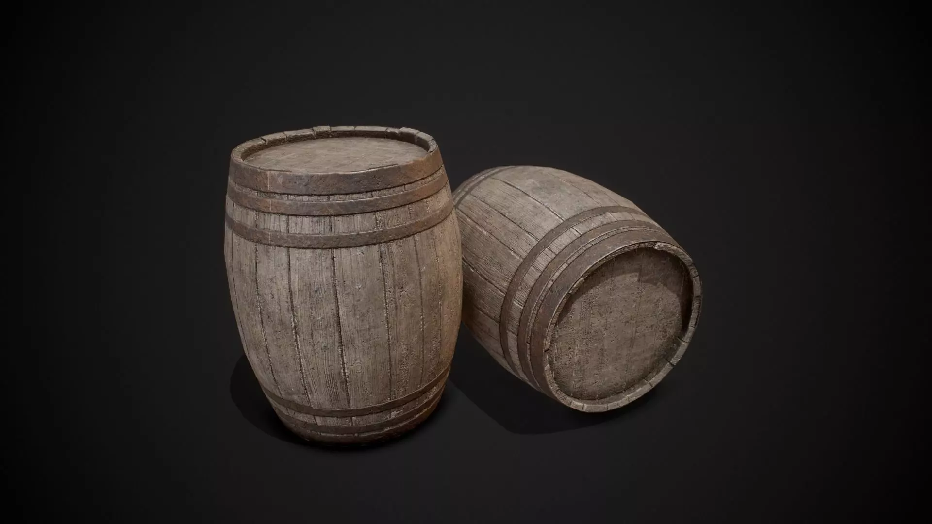 PBR Old Wooden Barrel Low-poly 3D model_0