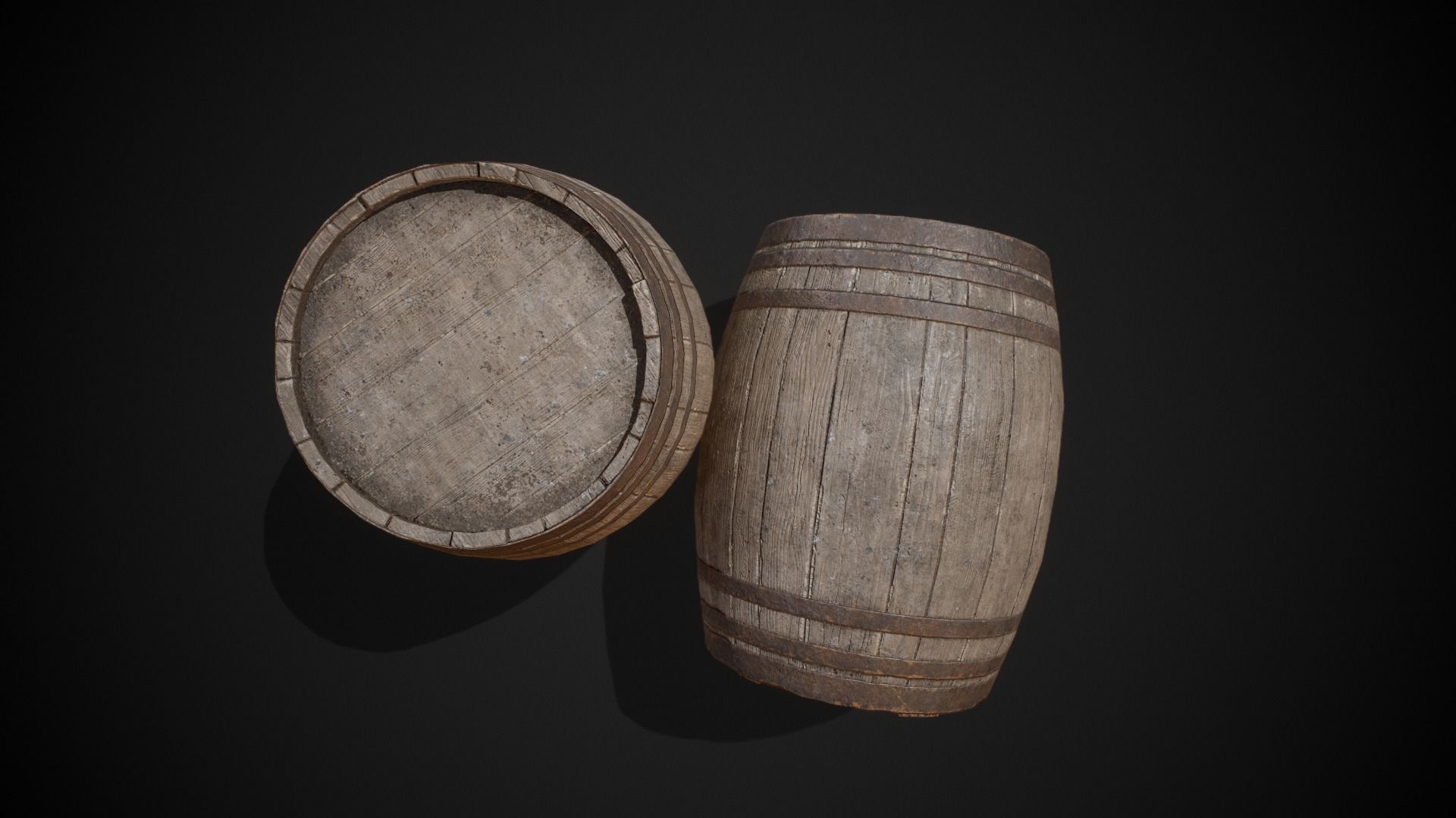 PBR Old Wooden Barrel Low-poly 3D model_2
