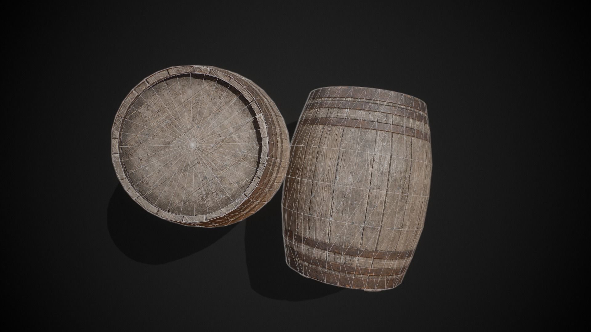 PBR Old Wooden Barrel Low-poly 3D model_3
