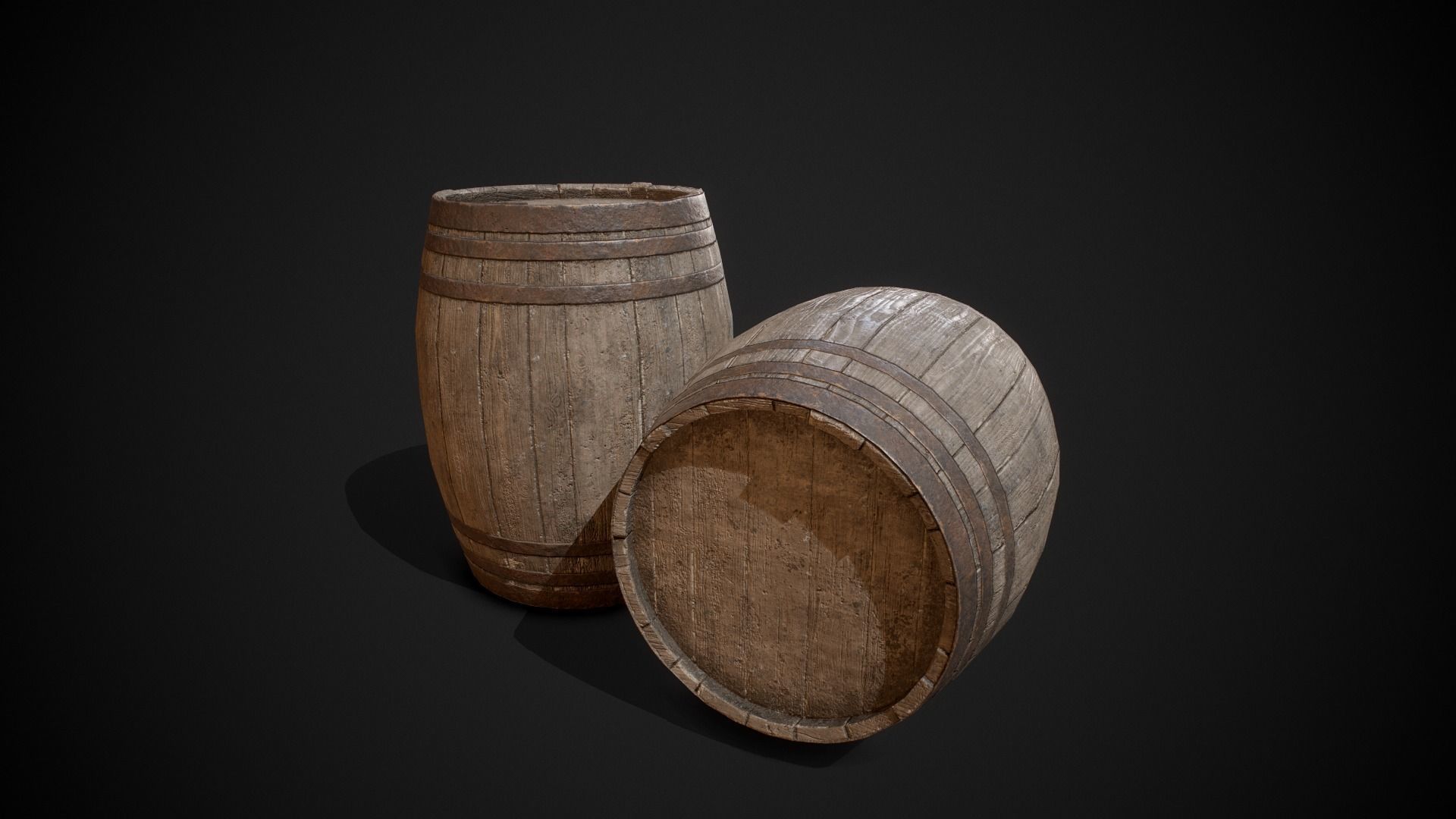 PBR Old Wooden Barrel Low-poly 3D model_1