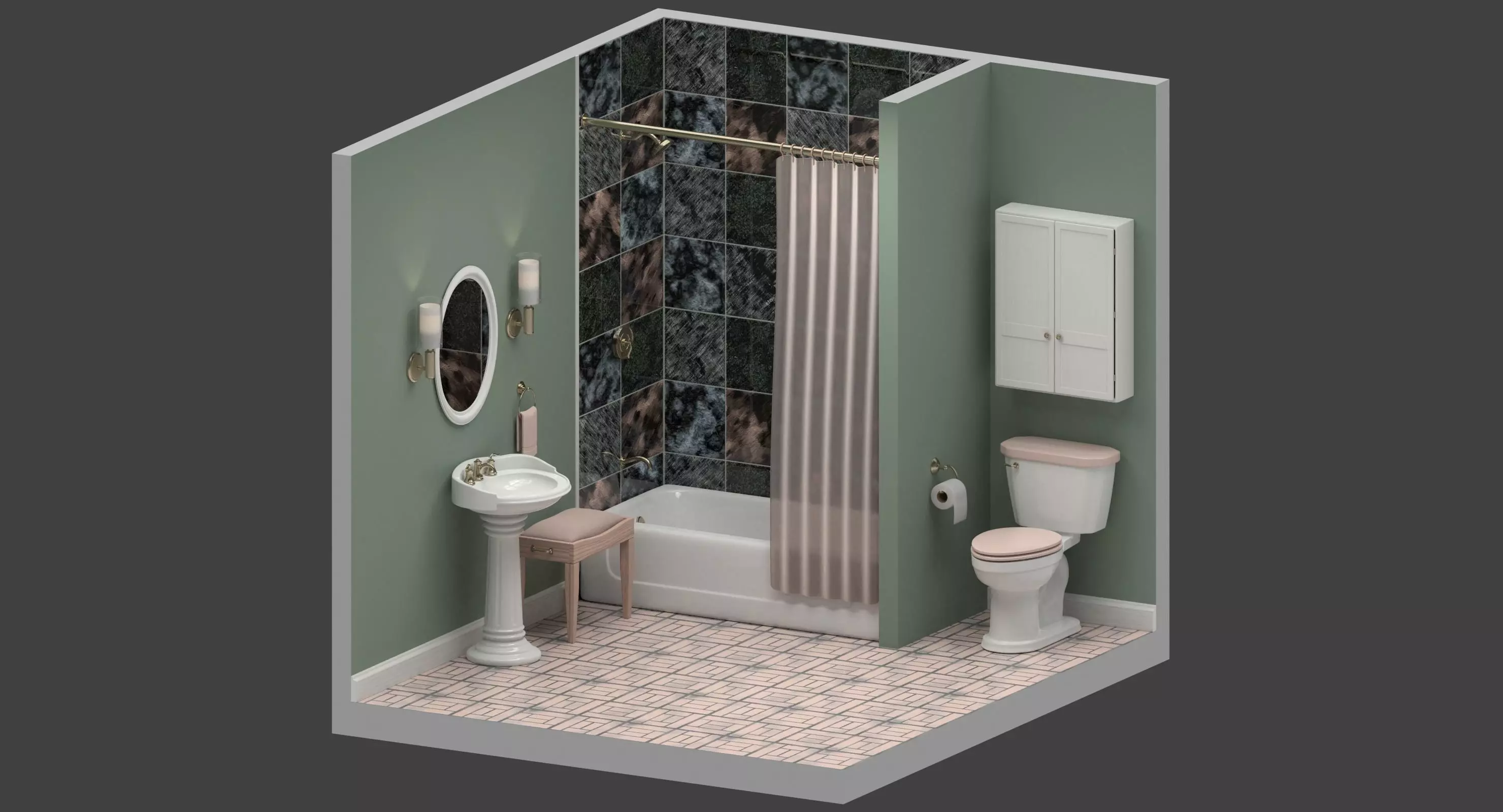 Bathroom with toilet and sink 3D model_0